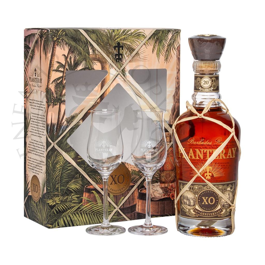 Planteray XO 20th Anniversary Extra Old Barbados Rum Geschenkpackung mit 2 Gläsern 70cl
