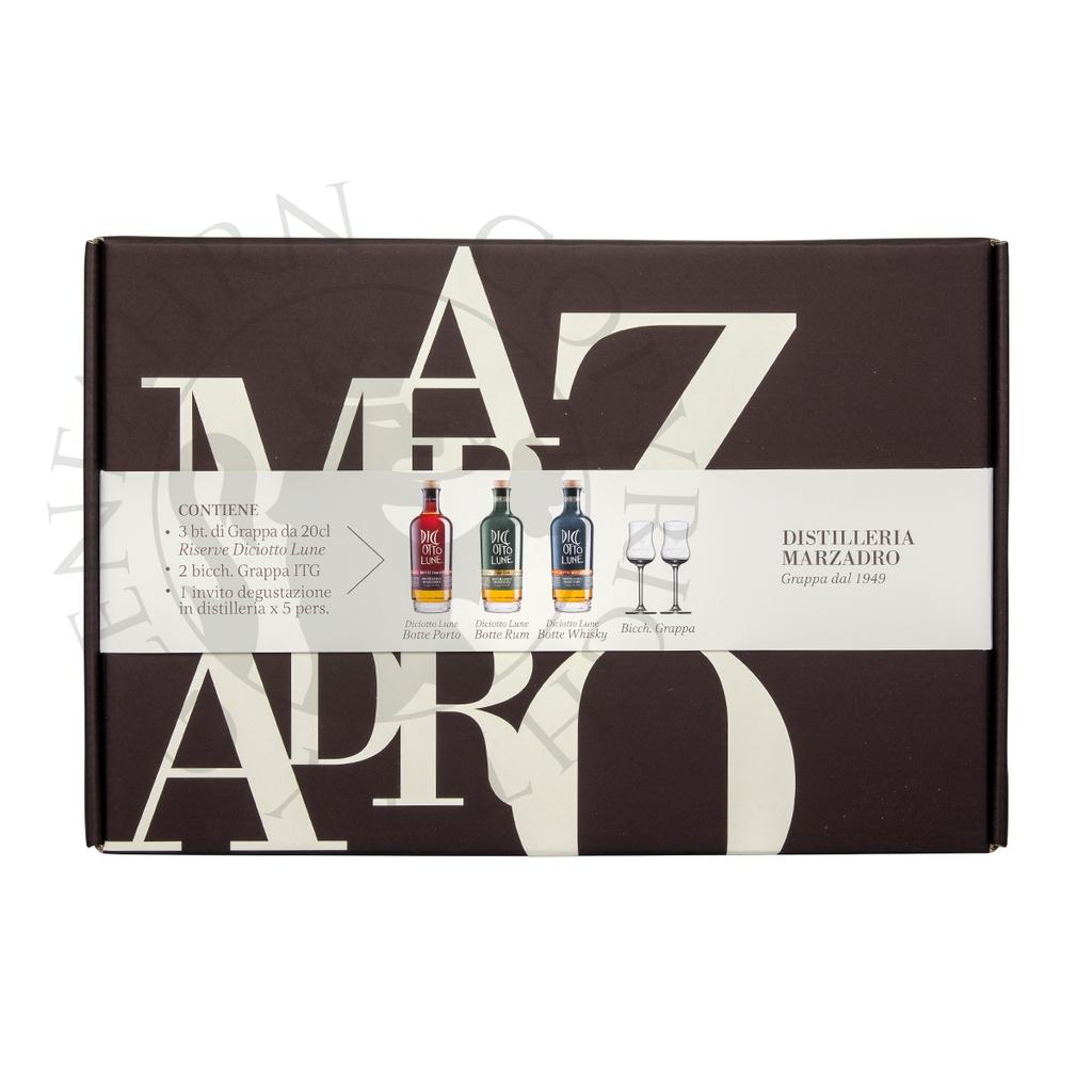 Marzadro Collezione Le Diciotto Lune Riserve Botto Porto, Rum, Whisky - Grappa Set 3x20cl