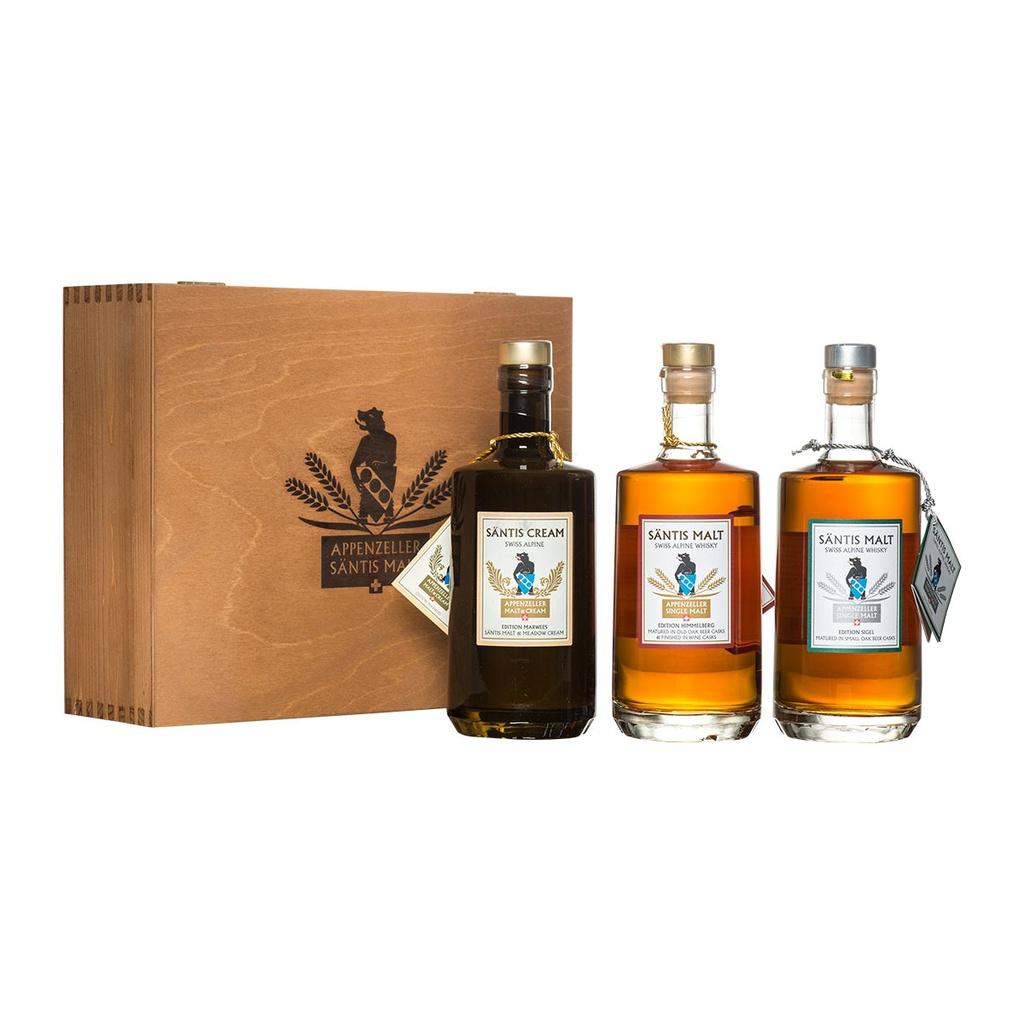 Säntis Malt Holzkiste Edition Himmelberg, Sigel, Marwees 3x50cl