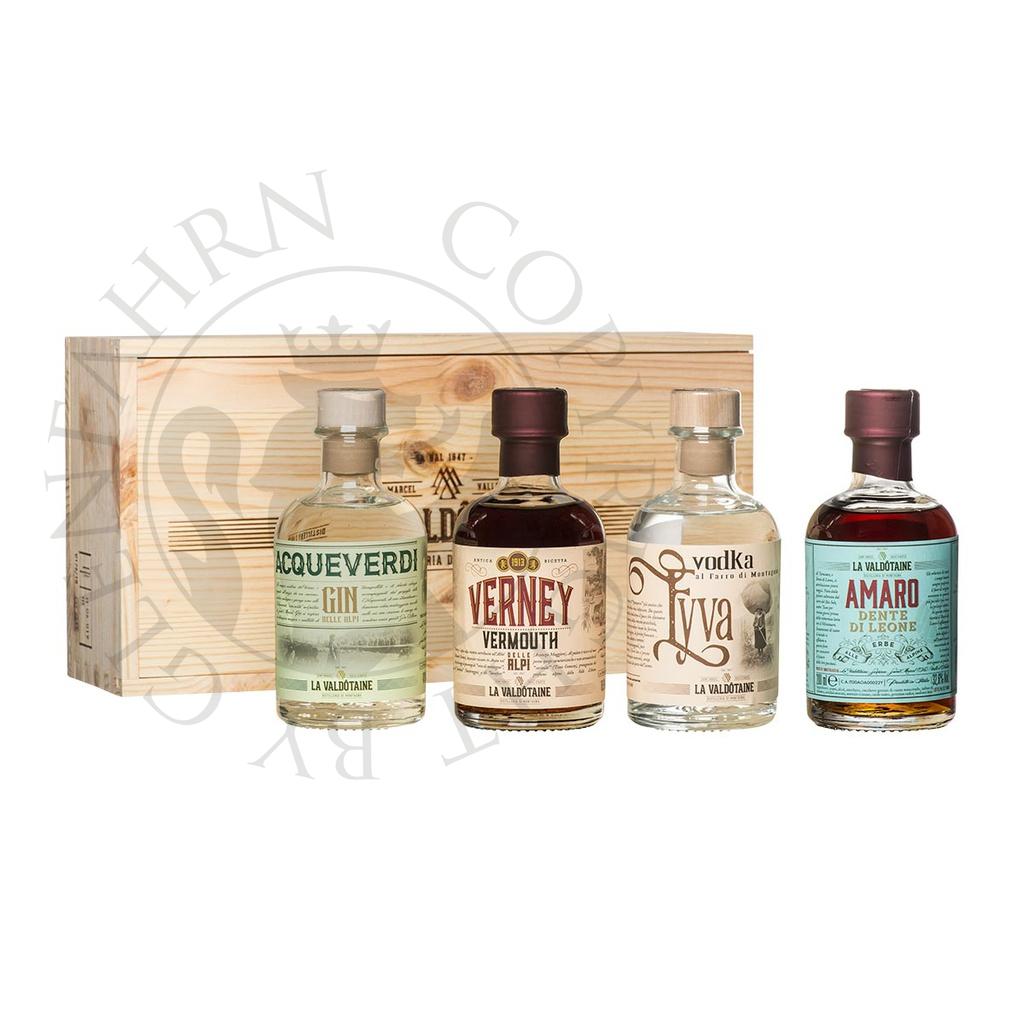 La Valdotaine Geschenkset Acqueverdi, Verney Vermouth, Eyva Vodka, Amaro 4x20cl