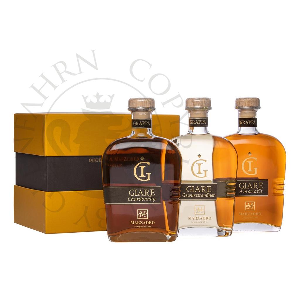 Marzadro Giare Set Harmony Grappa Riserva di Amarone Chardonnay Gewürztraminer 3x70cl
