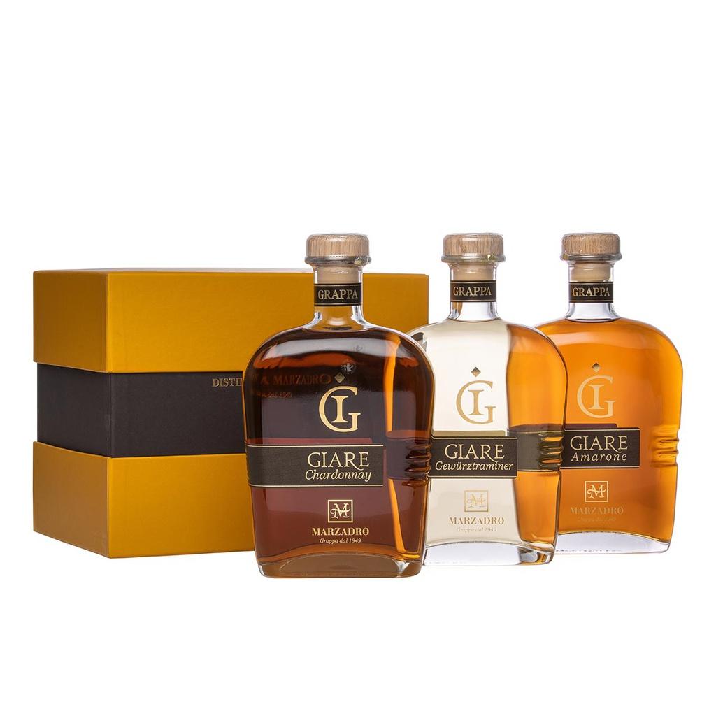 Marzadro Giare Set Harmony Grappa Riserva di Amarone Chardonnay Gewürztraminer 3x70cl