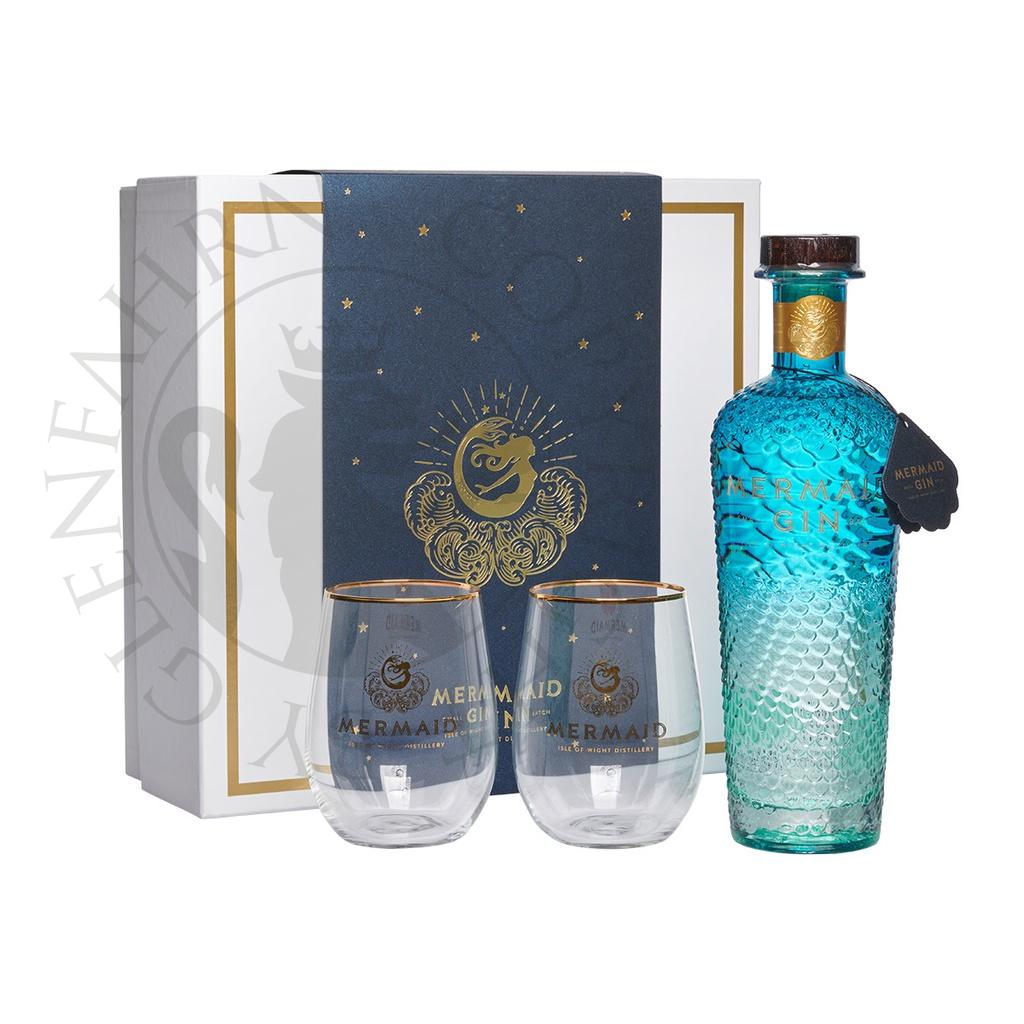 Mermaid Gin Isle of Wight Small Batch Gin Geschenkpackung mit 2 Gläsern 70cl