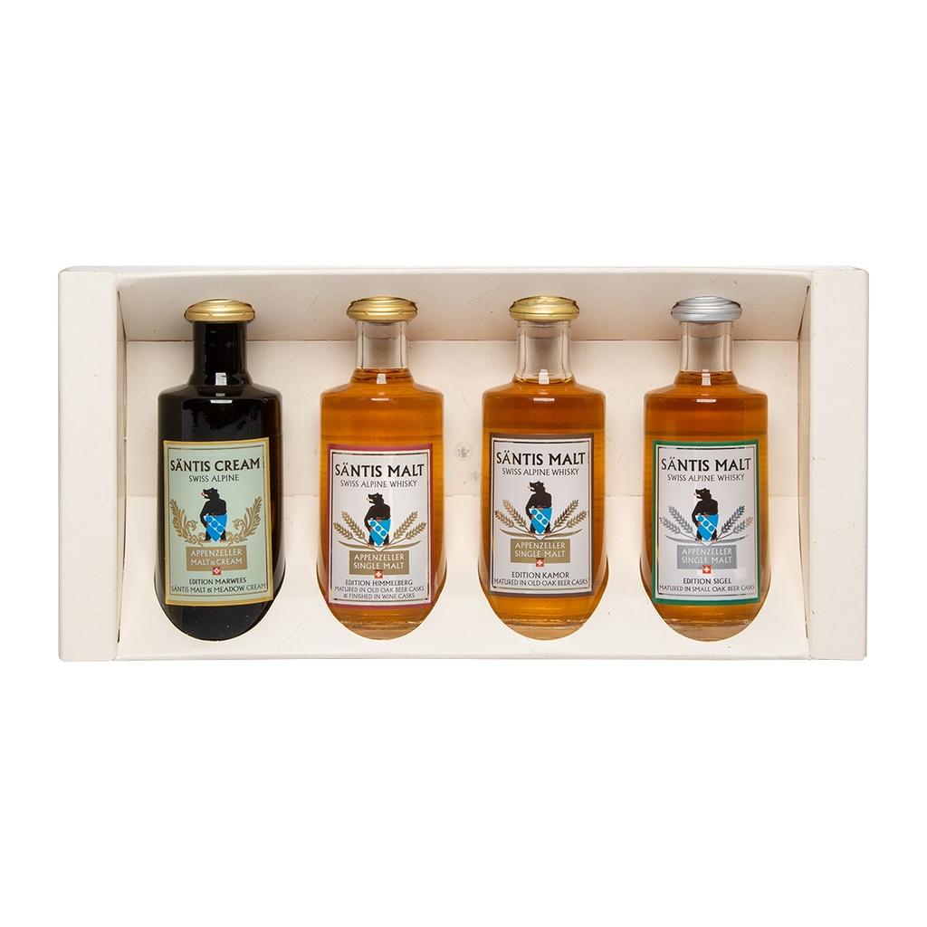 Säntis Malt Miniature Set Edition Himmelberg, Sigel, Kamor, Marwees 4x4cl