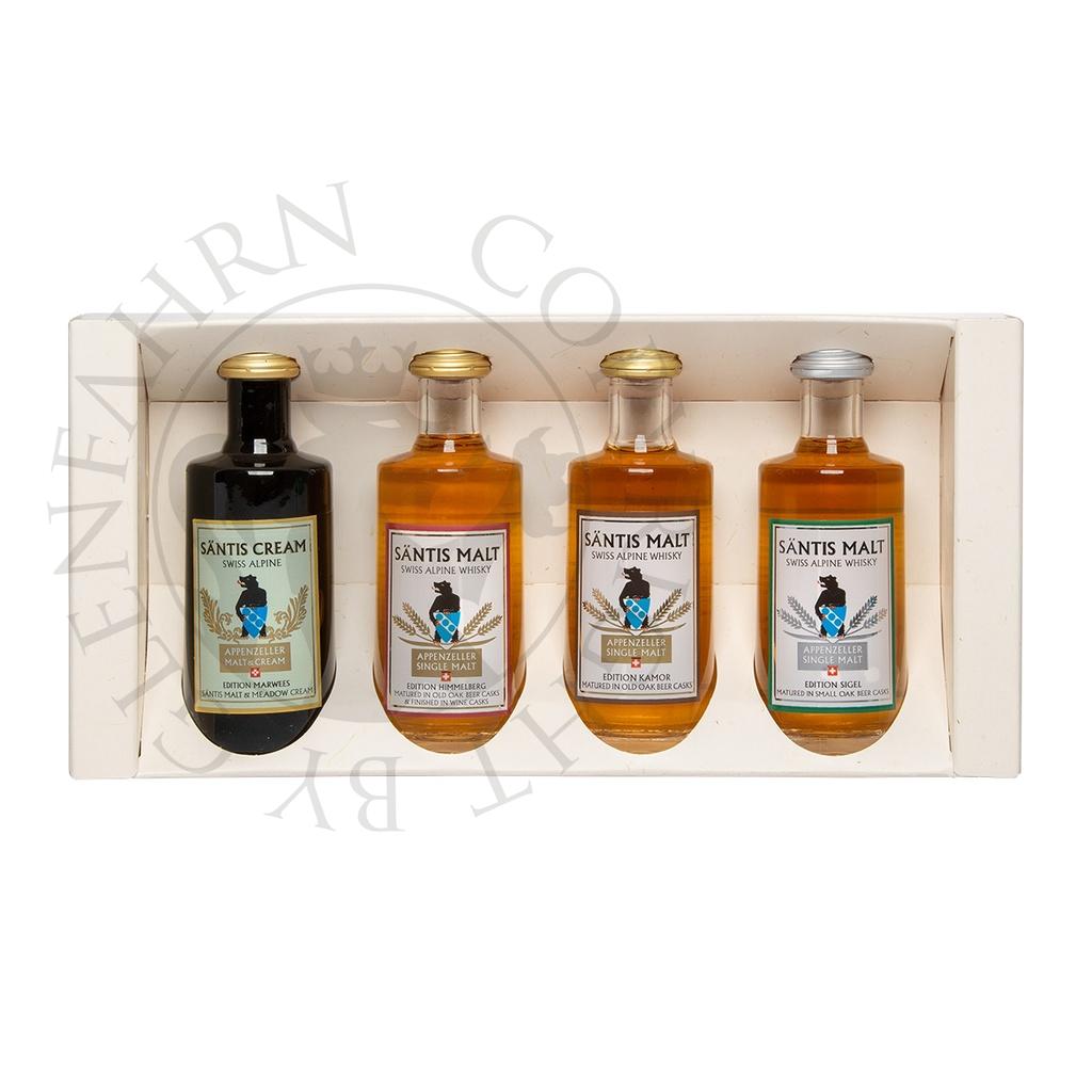 Säntis Malt Miniature Set Edition Himmelberg, Sigel, Kamor, Marwees 4x4cl