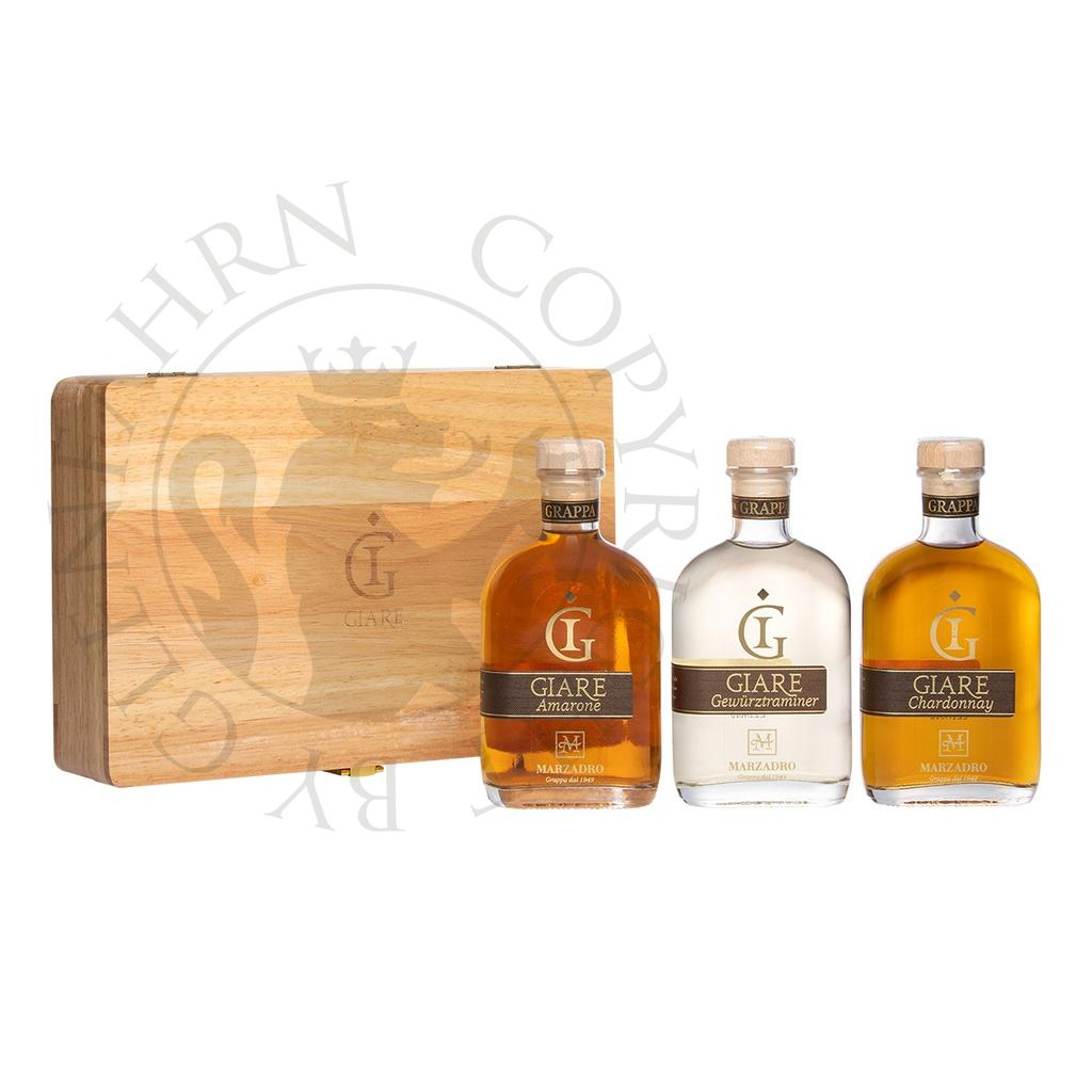 Marzadro Collezione Giare Amarone, Chardonnay, Gewürztraminer Grappa Set 3x20cl