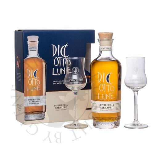 [gra100-050a] Marzadro Le Diciotto Lune Grappa Riserva Geschenkpackung mit 2 Gläsern 50cl
