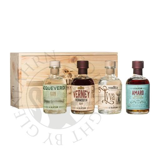 [gin207] La Valdotaine Geschenkset Acqueverdi, Verney Vermouth, Eyva Vodka, Amaro 4x20cl