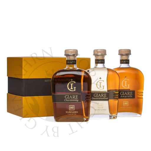 [gra474] Marzadro Giare Set Harmony Grappa Riserva di Amarone Chardonnay Gewürztraminer 3x70cl