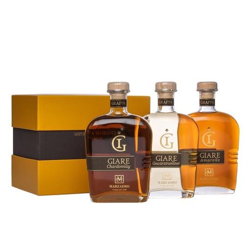 [gra474] Marzadro Giare Set Harmony Grappa Riserva di Amarone Chardonnay Gewürztraminer 3x70cl