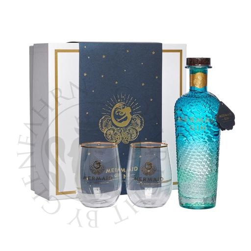 [gin350a] Mermaid Gin Isle of Wight Small Batch Gin Geschenkpackung mit 2 Gläsern 70cl