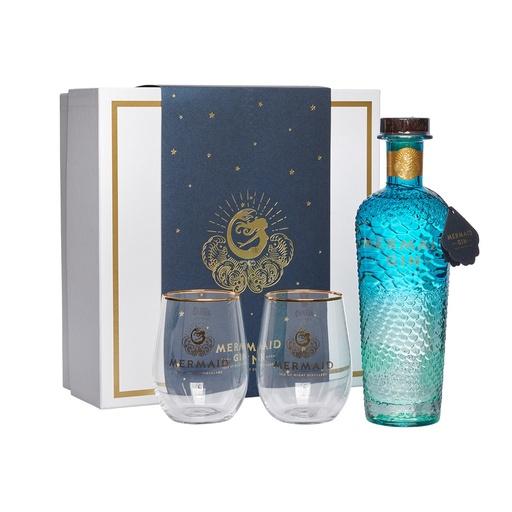 [gin350a] Mermaid Gin Isle of Wight Small Batch Gin Geschenkpackung mit 2 Gläsern 70cl