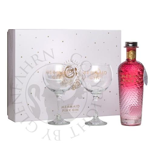 [gin351a] Mermaid Pink Gin Isle of Wight Small Batch Gin Geschenkpackung mit 2 Gläsern 70cl