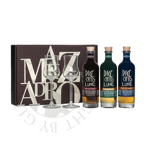[gra511] Marzadro Collezione Le Diciotto Lune Riserve Botto Porto, Rum, Whisky - Grappa Set mit 2 Gläsern 3x20cl