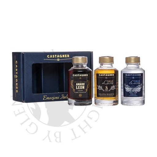 [gra502] Castagner Set Emozioni Italiane Amaro Leon, Leon Prosecco, Leon 3 anni 3x10cl