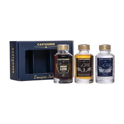 [gra502] Castagner Set Emozioni Italiane Amaro Leon, Leon Prosecco, Leon 3 anni 3x10cl