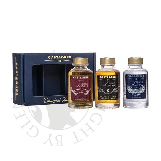 [gra503] Castagner Set Emozioni Italiane Leon Amarone, Leon Prosecco, Leon 3 anni 3x10cl