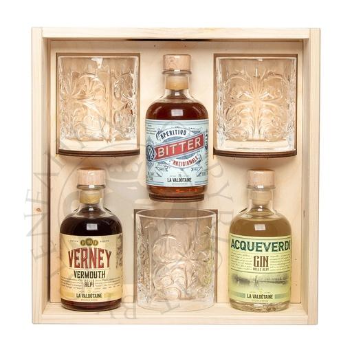 [gin393] La Valdotaine Negroni Alpino Set Acqueverdi Gin, Verney Vermouth, Bitter 3x20cl