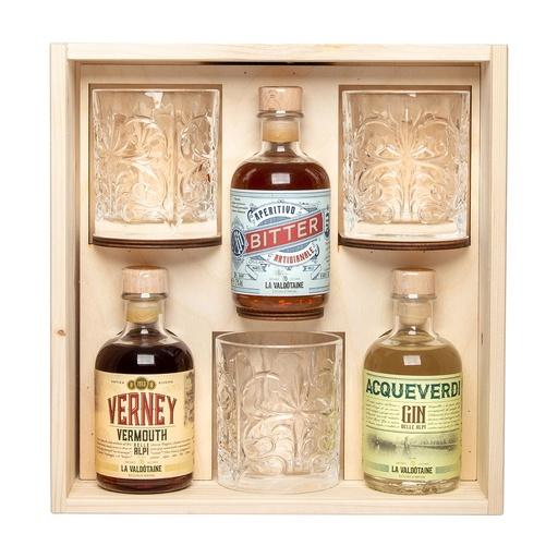 [gin393] La Valdotaine Negroni Alpino Set Acqueverdi Gin, Verney Vermouth, Bitter 3x20cl