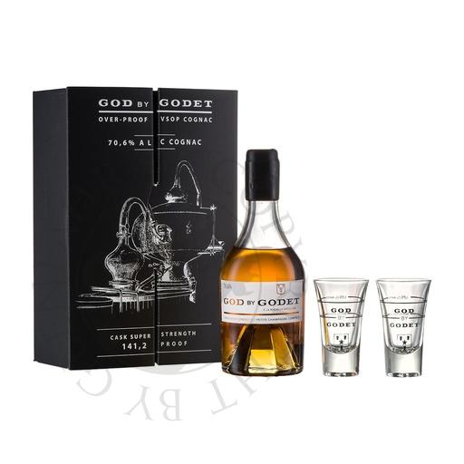 [cog341] Godet God by Godet over-proof VSOP Cognac Geschenkpackung mit 2 Gläsern 35cl