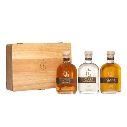 [gra268] Marzadro Collezione Giare Amarone, Chardonnay, Gewürztraminer Grappa Set 3x20cl
