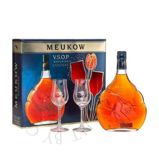 [cog054a] Meukow VSOP Cognac Geschenkpackung mit 2 Gläsern 70cl