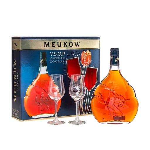 [cog054a] Meukow VSOP Cognac Geschenkpackung mit 2 Gläsern 70cl